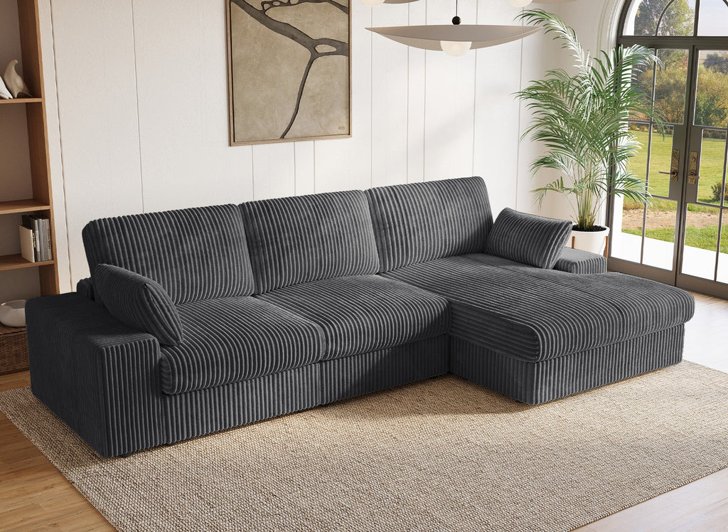 Canapé d'angle réversible en gros côtelé doux gris SIRINA