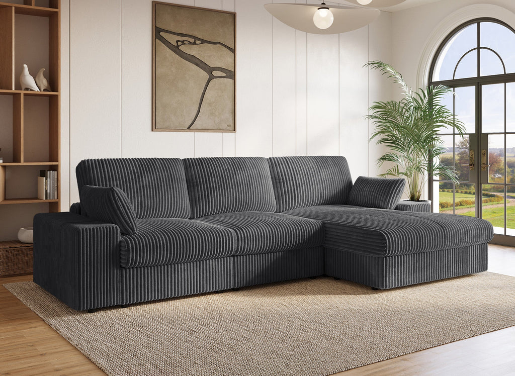 Canapé d'angle réversible en gros côtelé doux gris SIRINA