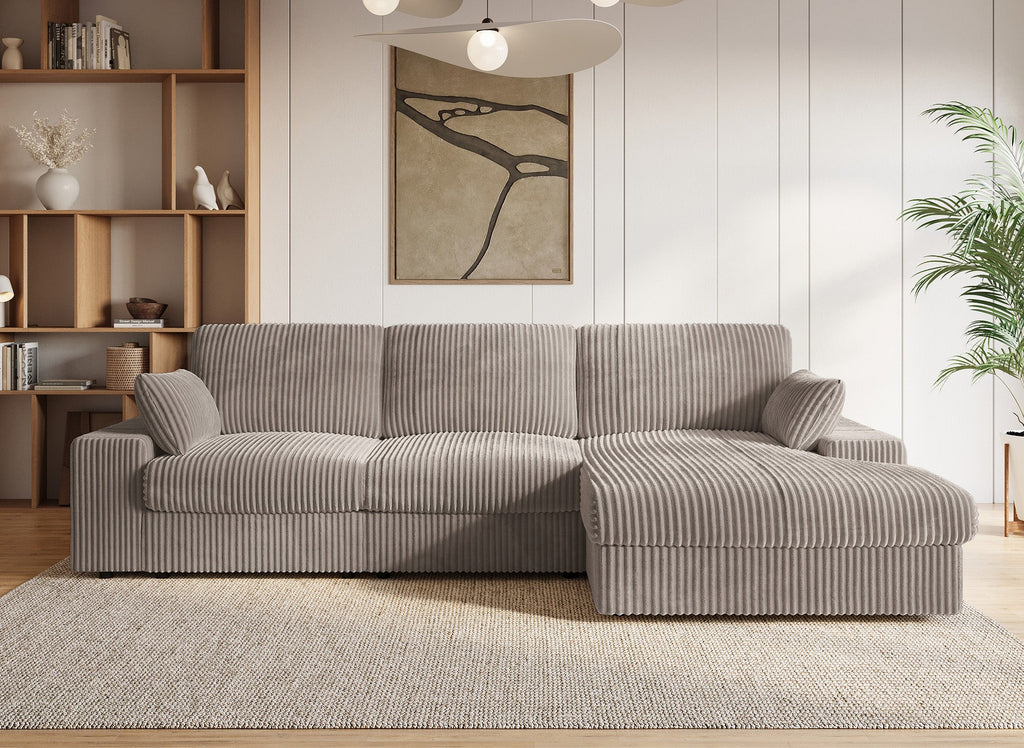 Canapé d'angle réversible en gros côtelé doux taupe SIRINA