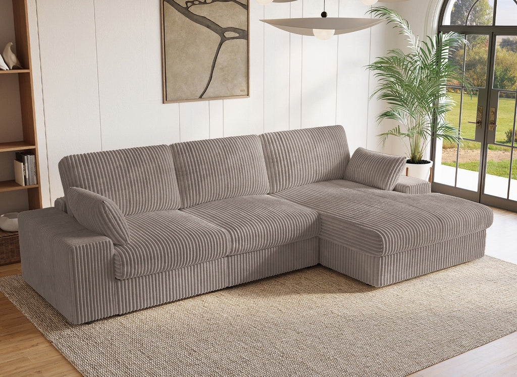 Canapé d'angle réversible en gros côtelé doux taupe SIRINA