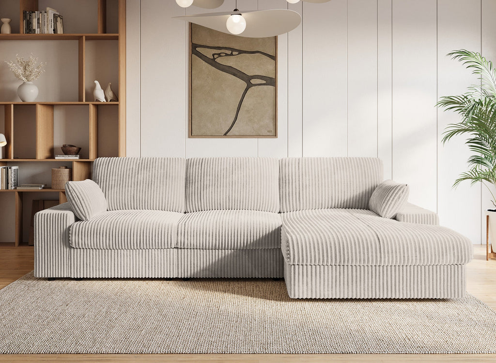 Canapé d'angle réversible en gros côtelé doux beige SIRINA