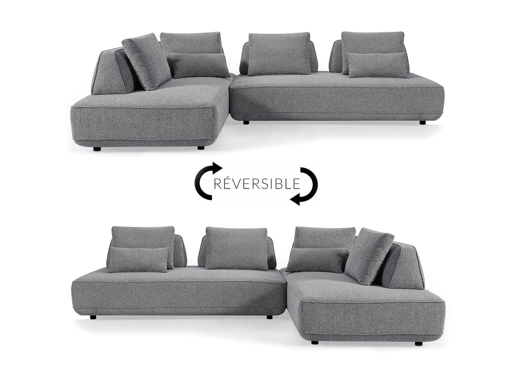Canapé d'angle réversible en tissu bouclette gris ISAORA