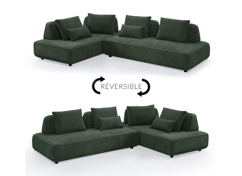 Canapé d'angle réversible en tissu bouclette vert kaki ISAORA