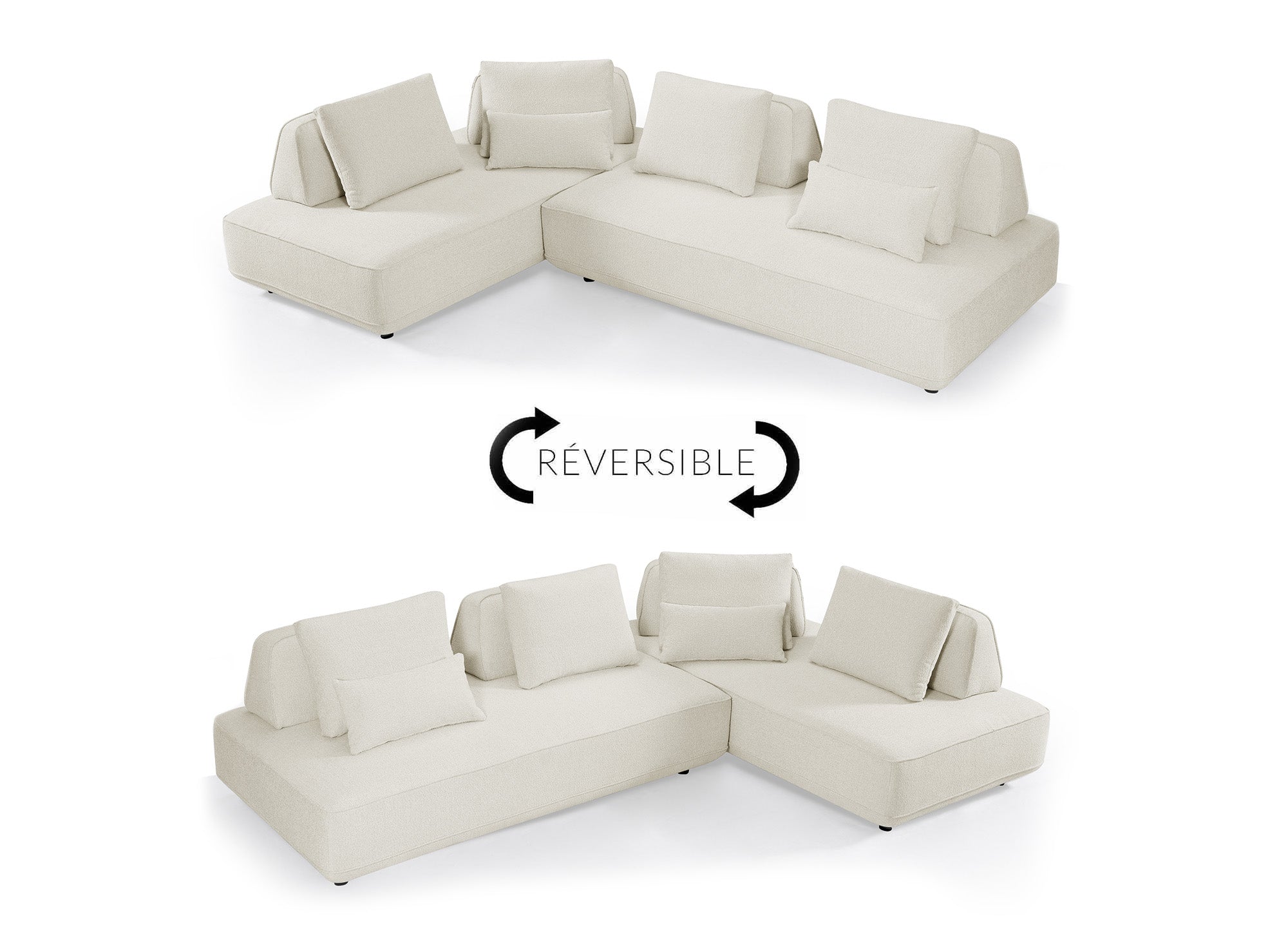 Canapé d'angle réversible en tissu bouclette beige ISAORA