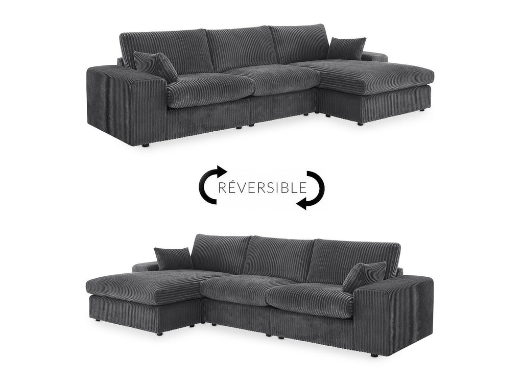 Canapé d'angle réversible en gros côtelé doux gris SIRINA