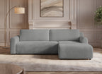 Canapé d'angle réversible et convertible avec coffre en velours côtelé épais gris clair KATIA