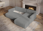 Canapé d'angle réversible et convertible avec coffre en velours côtelé épais gris clair KATIA