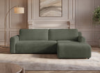 Canapé d'angle réversible et convertible avec coffre en velours côtelé épais vert kaki KATIA
