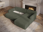 Canapé d'angle réversible et convertible avec coffre en velours côtelé épais vert kaki KATIA