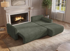 Canapé d'angle réversible et convertible avec coffre en velours côtelé épais vert kaki KATIA
