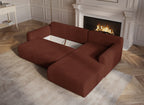 Canapé d'angle réversible et convertible avec coffre en velours côtelé épais terracotta KATIA