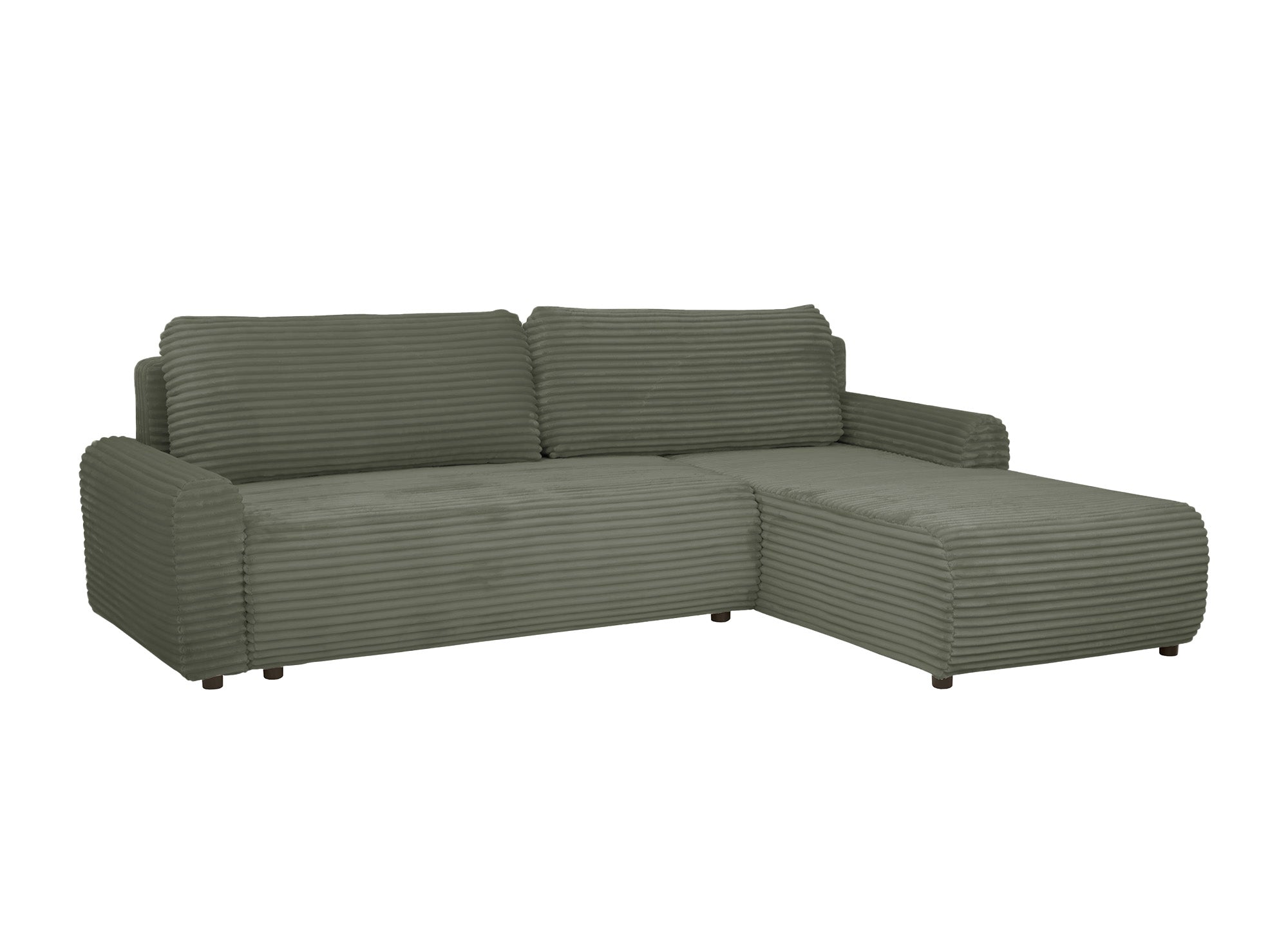 Canapé d'angle réversible et convertible avec coffre en velours côtelé épais vert kaki KATIA