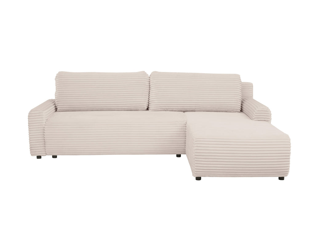 Canapé d'angle réversible et convertible avec coffre en velours côtelé épais beige KATIA