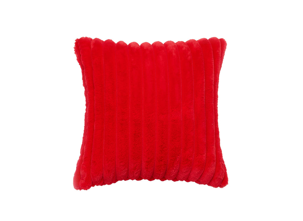 Coussin carré en velours côtelé effet fourrure rouge 45x45 cm URBAIN