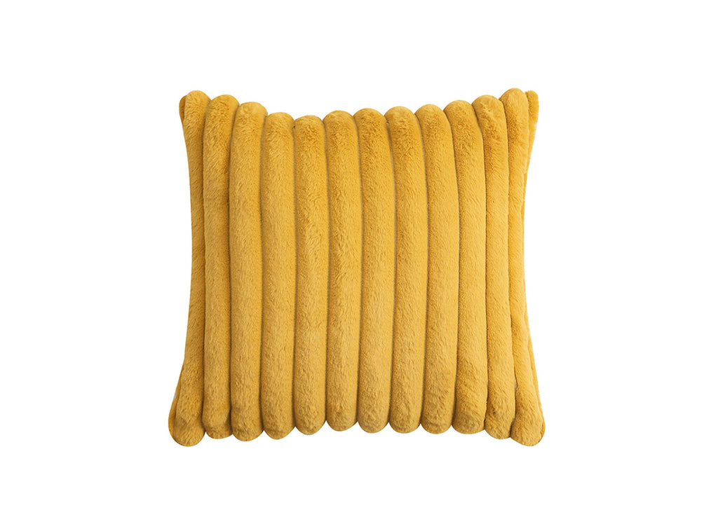 Coussin carré en velours côtelé effet fourrure moutarde 45x45 cm URBAIN