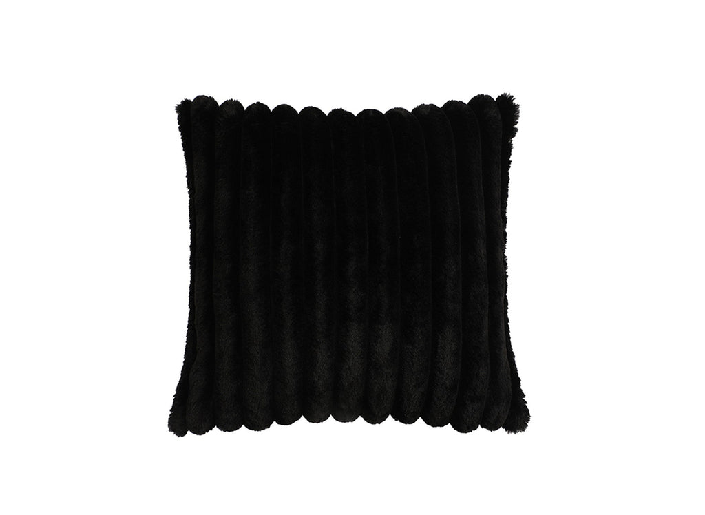 Coussin carré en velours côtelé effet fourrure noir 45x45 cm URBAIN