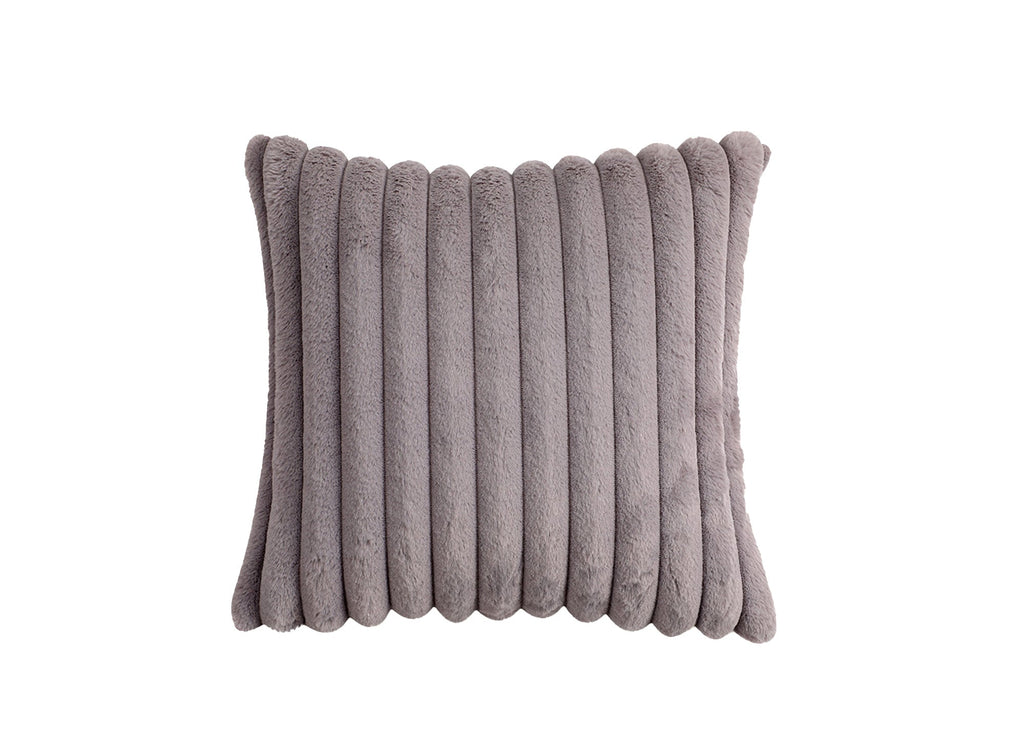 Coussin carré en velours côtelé effet fourrure gris 45x45 cm URBAIN