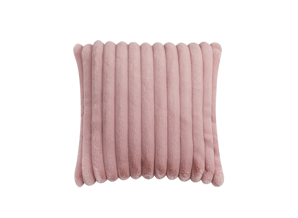 Coussin carré en velours côtelé effet fourrure rose 45x45 cm URBAIN
