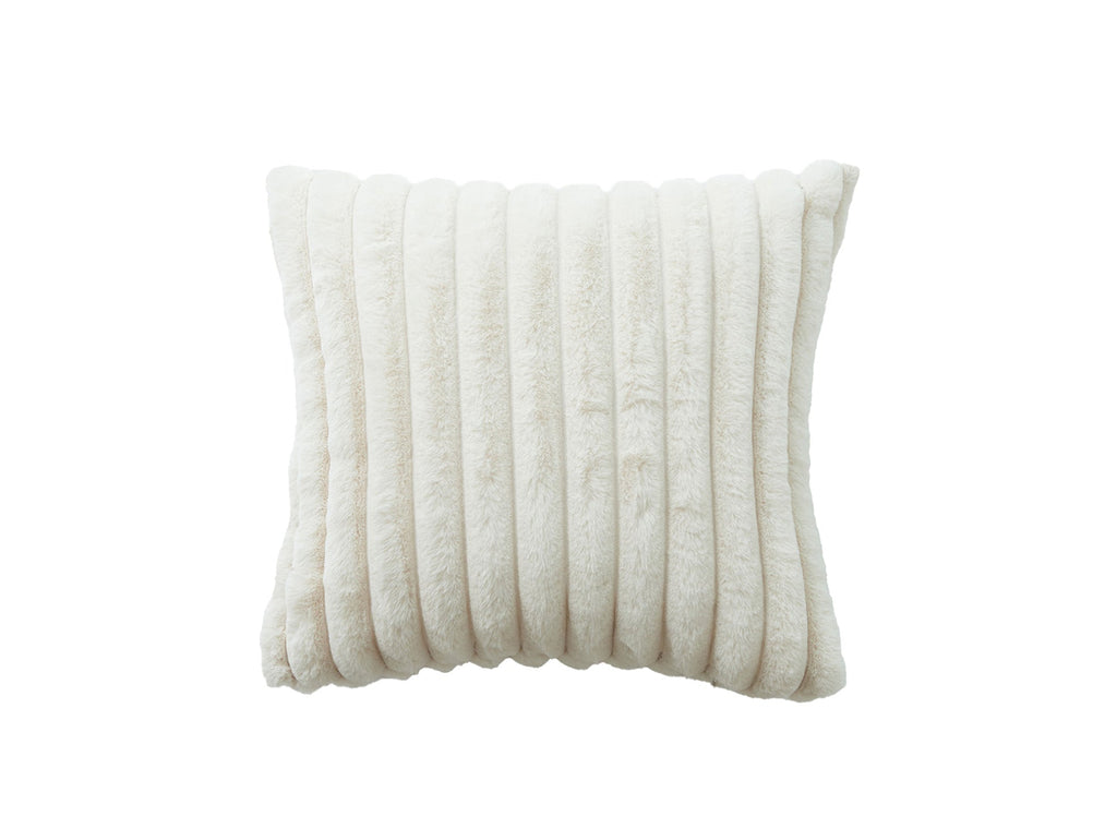 Coussin carré en velours côtelé effet fourrure beige 45x45 cm URBAIN