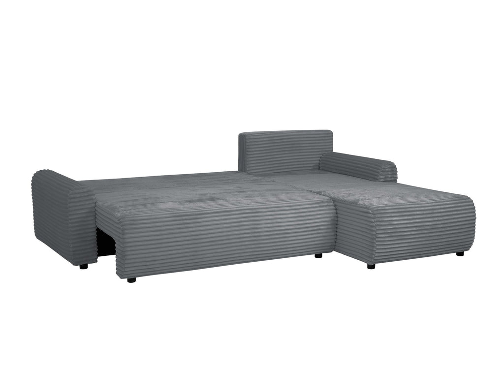 Canapé d'angle réversible et convertible avec coffre en velours côtelé épais gris foncé KATIA