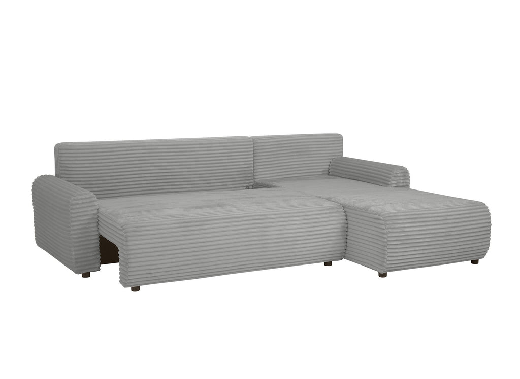 Canapé d'angle réversible et convertible avec coffre en velours côtelé épais gris clair KATIA