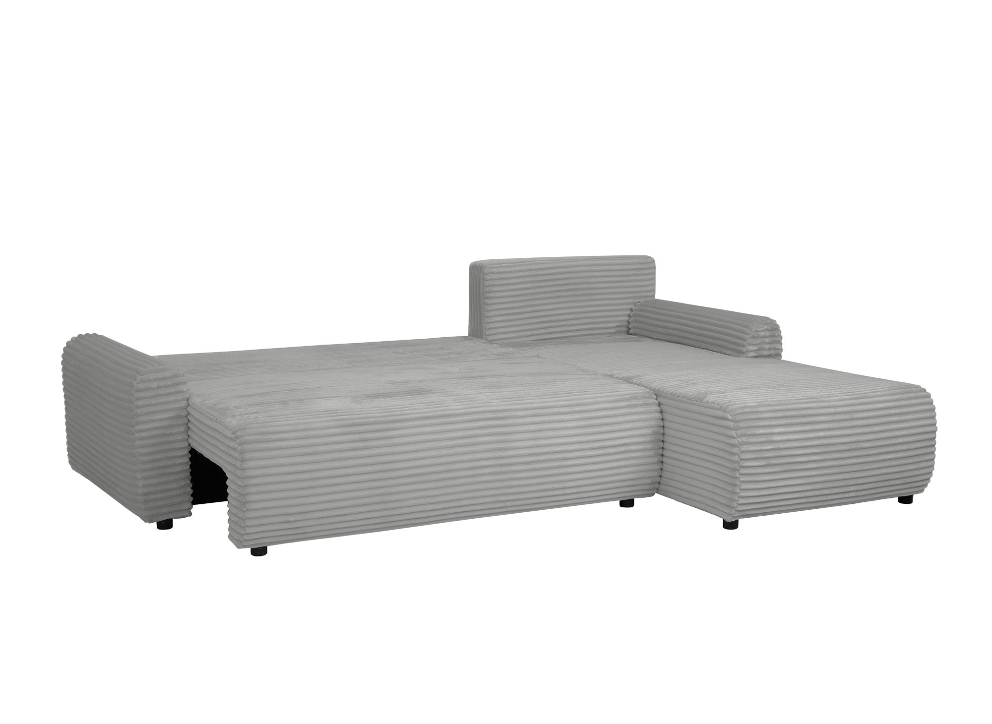 Canapé d'angle réversible et convertible avec coffre en velours côtelé épais gris clair KATIA