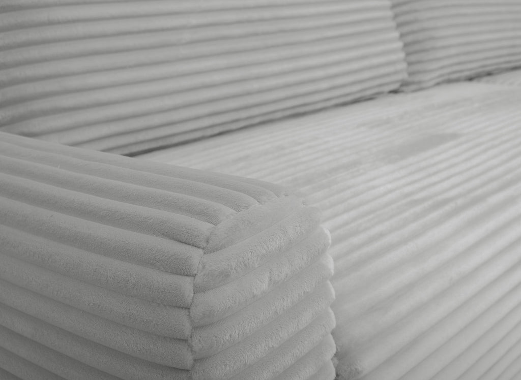 Canapé d'angle réversible et convertible avec coffre en velours côtelé épais gris clair KATIA