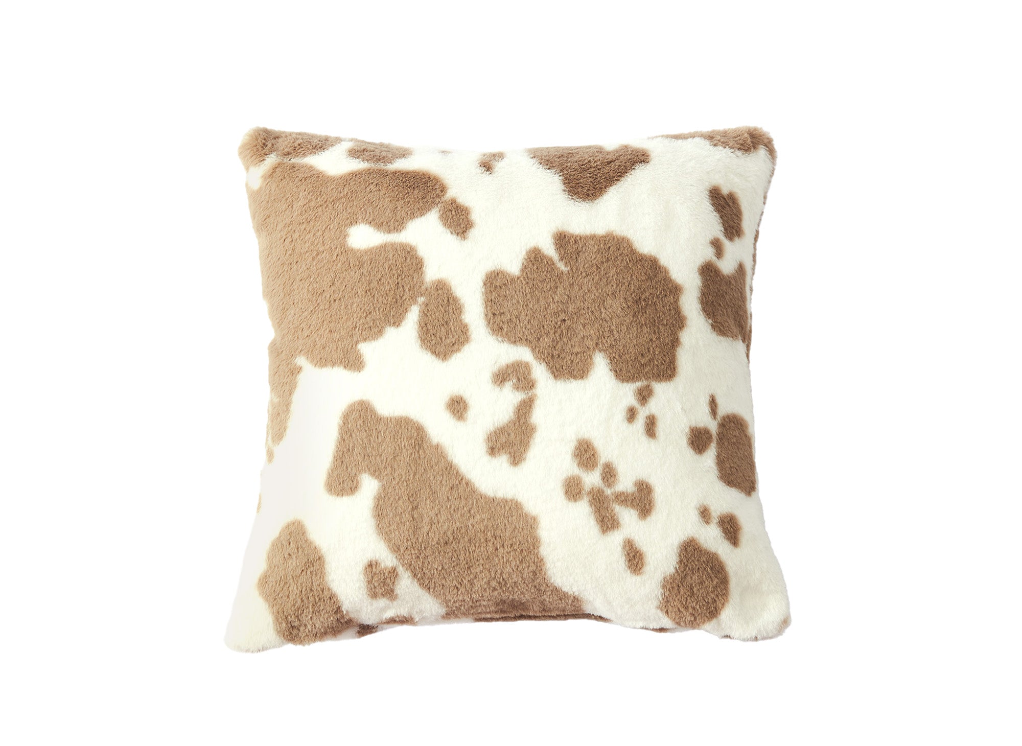 Coussin carré 45x45 cm en tissu poils effet peau de vache taupe et blanc SAKINA