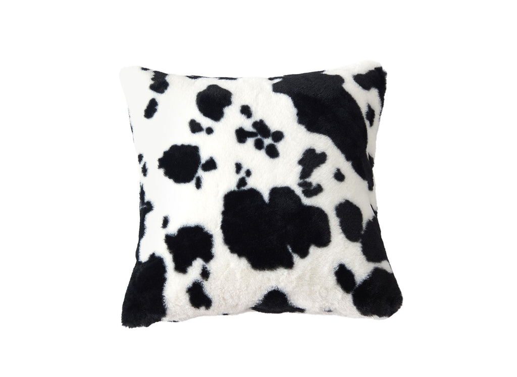 Coussin carré 45x45 cm en tissu poils effet peau de vache noir et blanc SAKINA