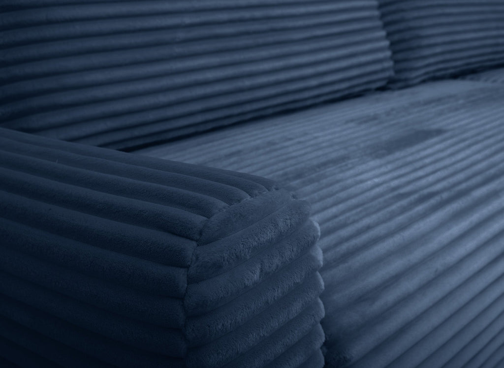 Canapé d'angle réversible et convertible avec coffre en velours côtelé épais bleu foncé KATIA