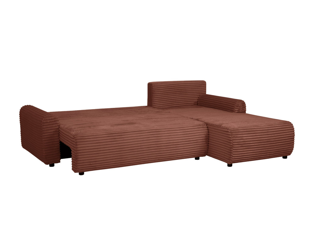 Canapé d'angle réversible et convertible avec coffre en velours côtelé épais terracotta KATIA