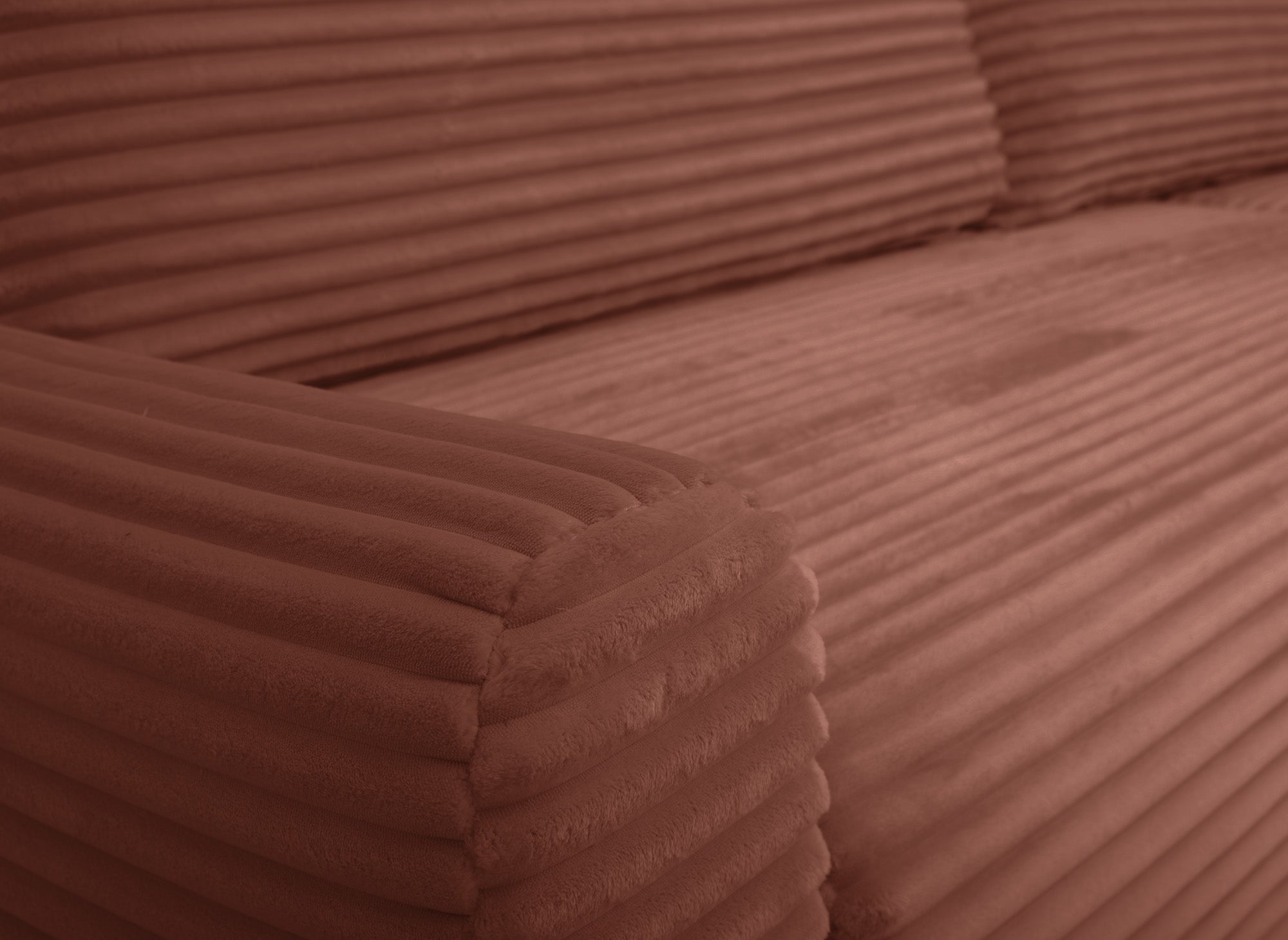 Canapé d'angle réversible et convertible avec coffre en velours côtelé épais terracotta KATIA