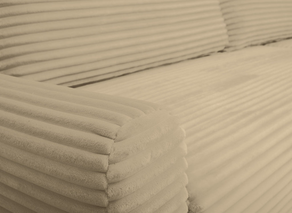 Canapé d'angle réversible et convertible avec coffre en velours côtelé épais taupe KATIA