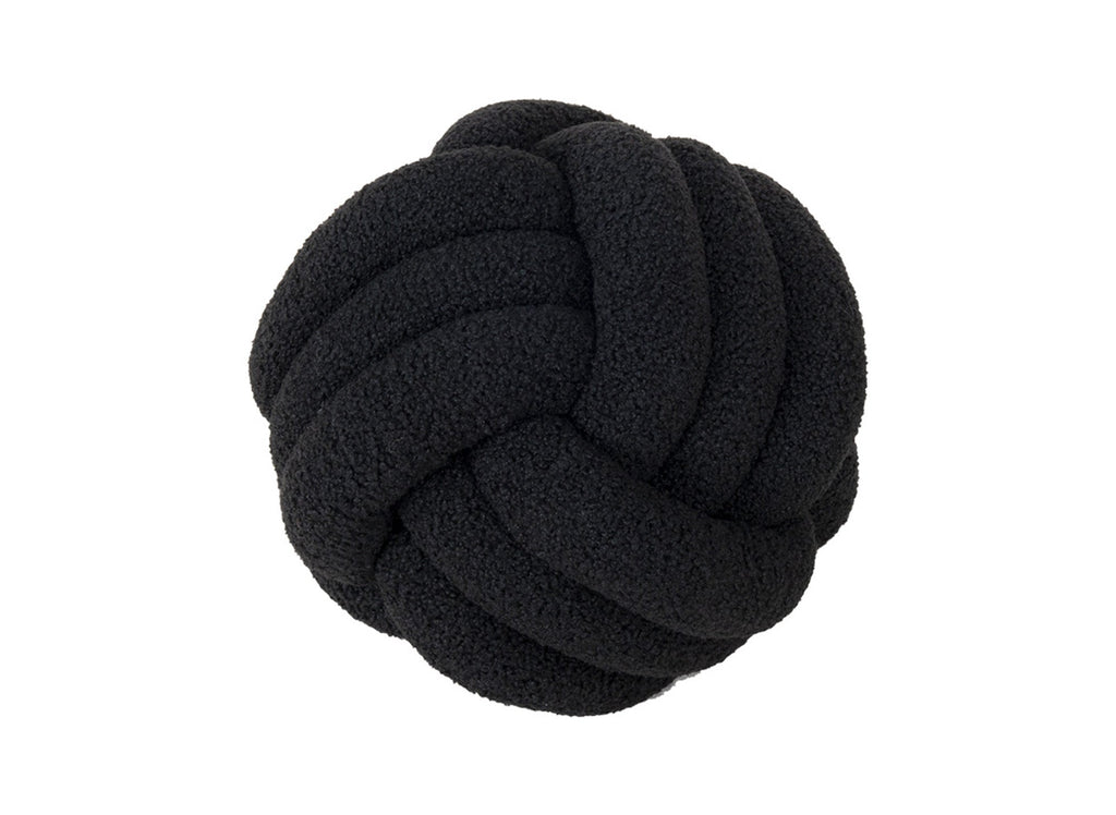 Coussin rond décoratif boule de nœud en effet peau de mouton noir NODUS