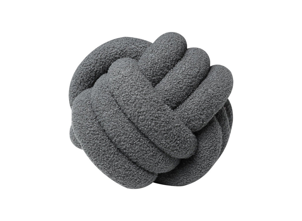 Coussin rond décoratif boule de nœud en effet peau de mouton gris foncé NODUS