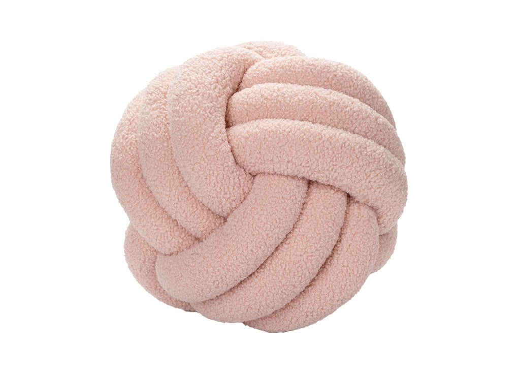 Coussin rond décoratif boule de nœud en effet peau de mouton rose NODUS
