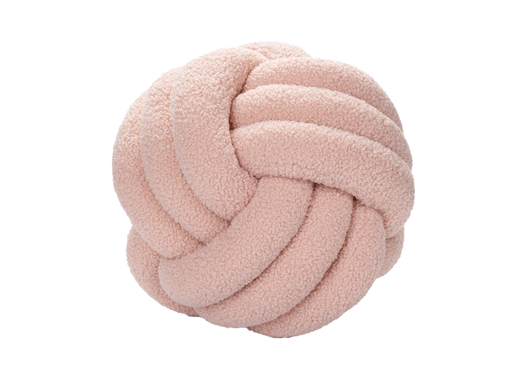 Coussin rond décoratif boule de nœud en effet peau de mouton rose NODUS