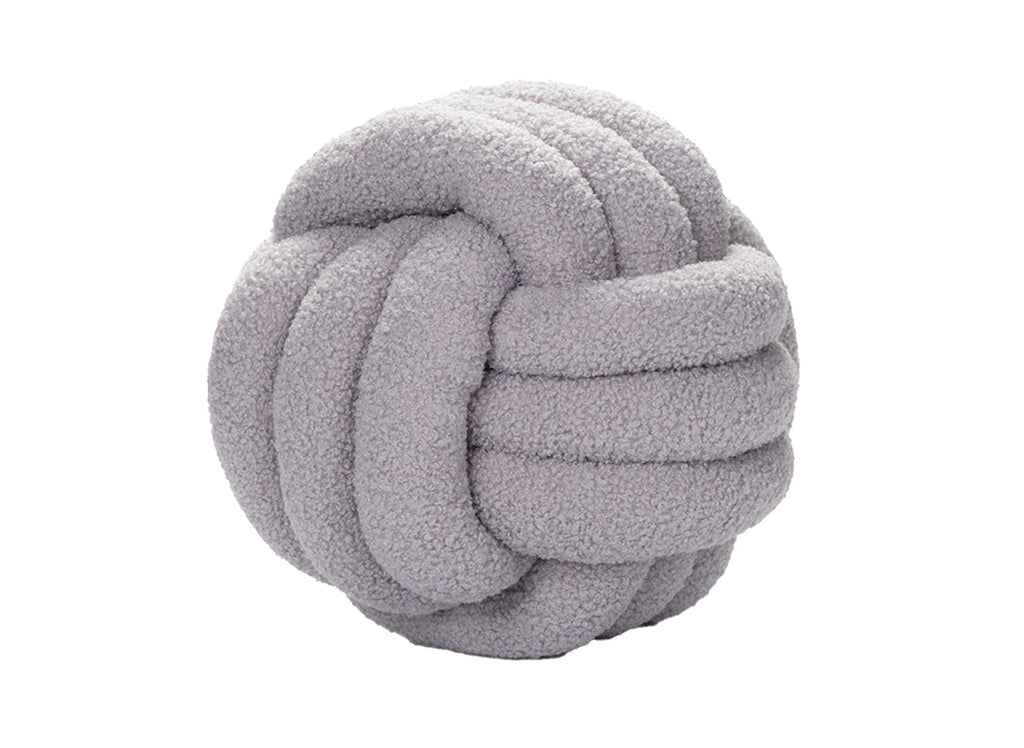 Coussin rond décoratif boule de nœud en effet peau de mouton gris clair NODUS