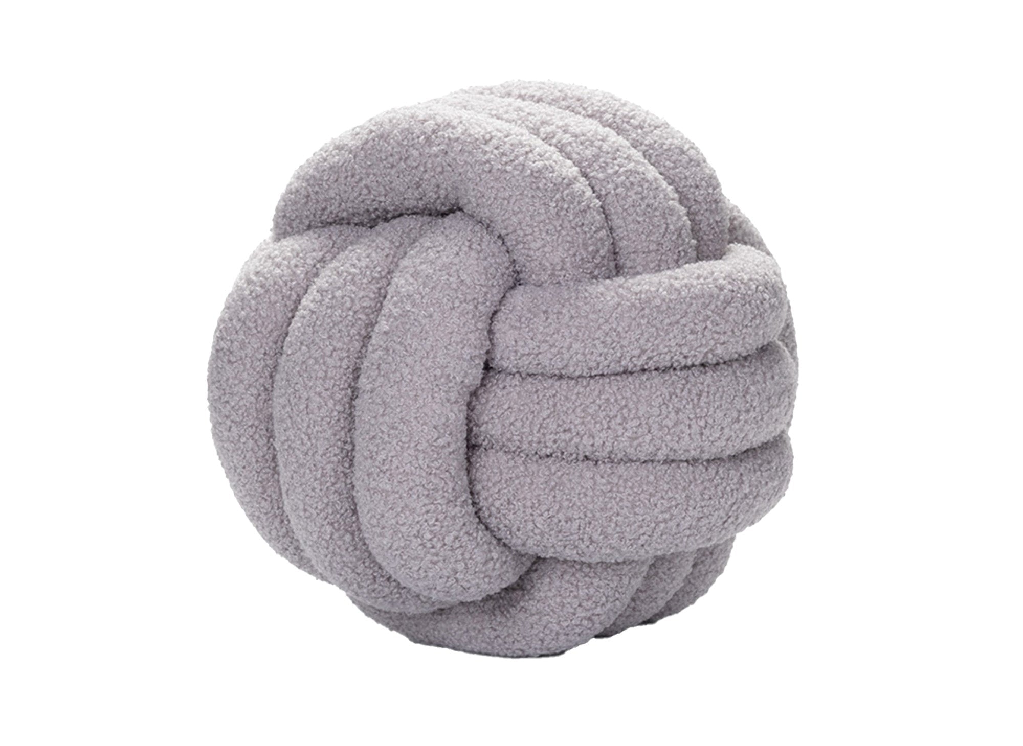 Coussin rond décoratif boule de nœud en effet peau de mouton gris clair NODUS