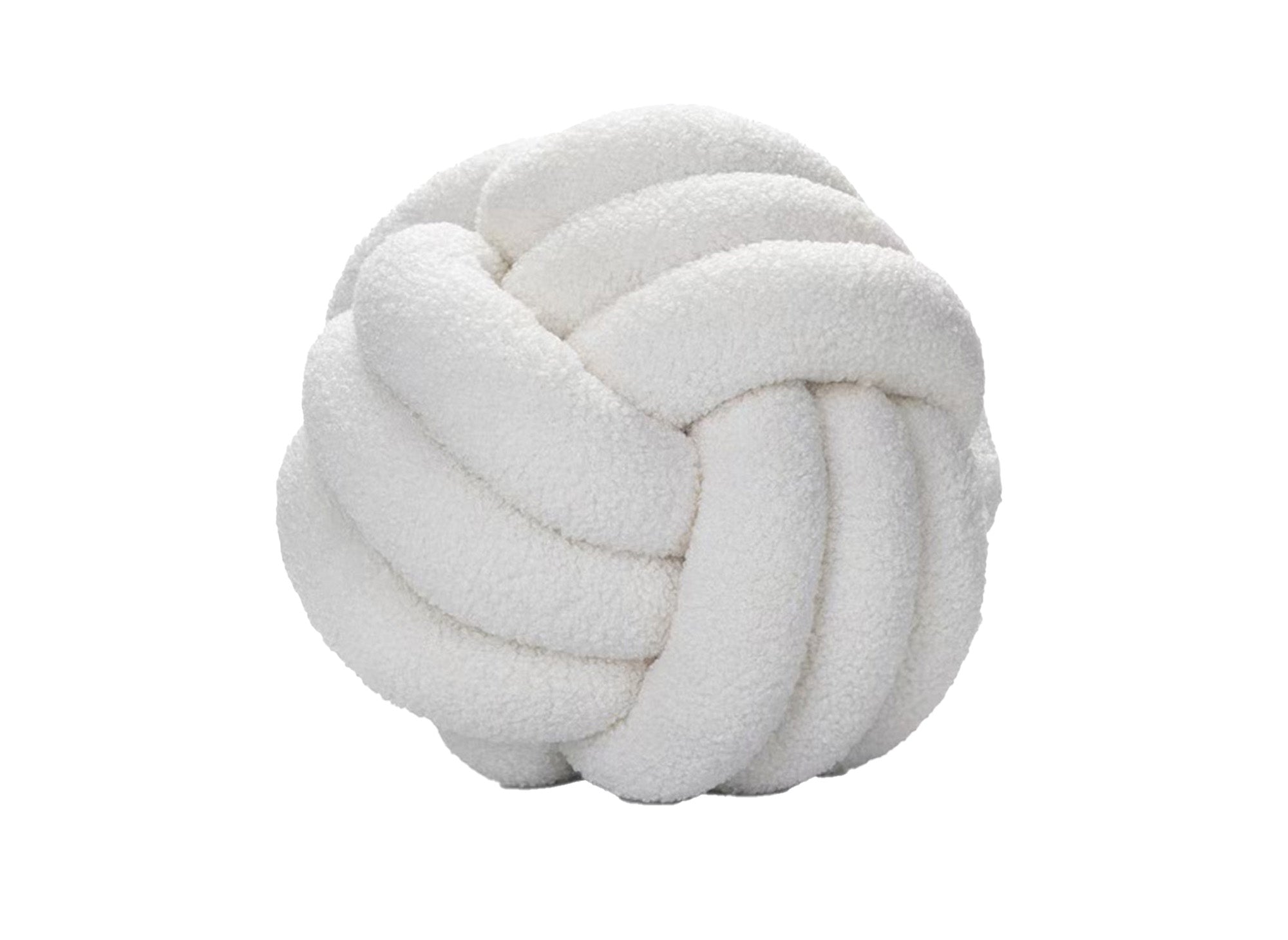 Coussin rond décoratif boule de nœud en effet peau de mouton blanc écru NODUS