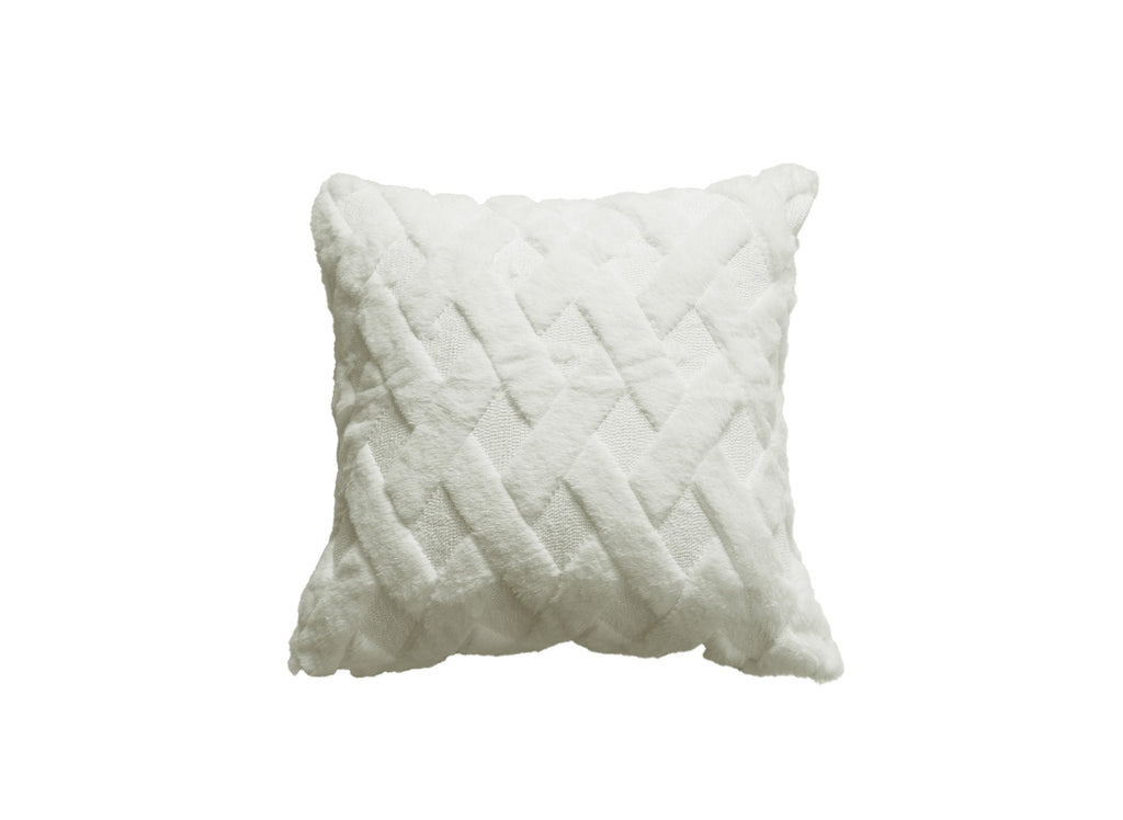 Coussin carré 45x45 cm en tissu à poils effet graphique blanc écru MADALA