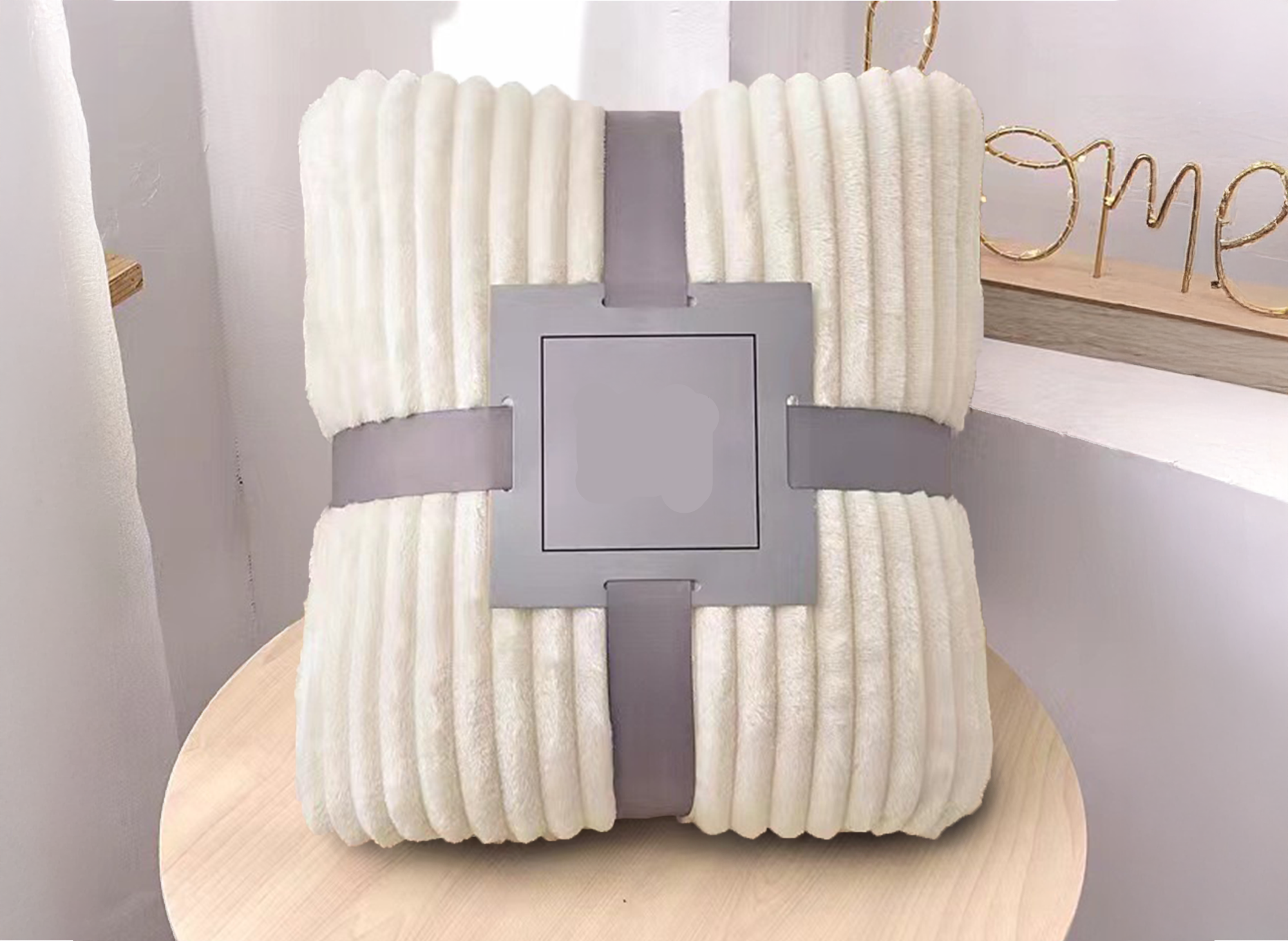 Plaid en velours côtelé blanc écru 150x200cm COCO