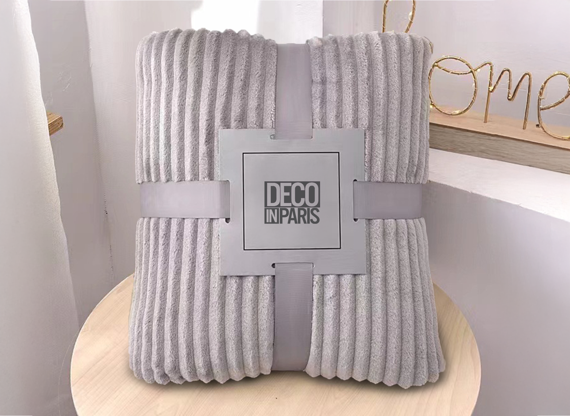 Plaid en velours côtelé gris 150x200cm COCO