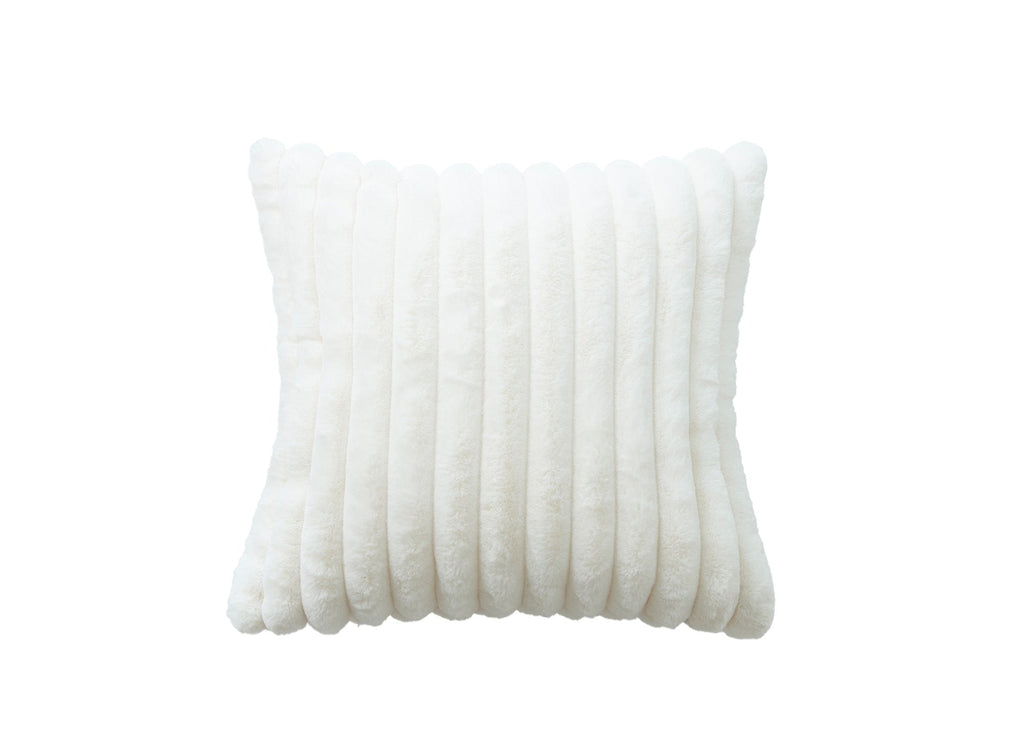 Coussin carré en velours côtelé effet fourrure blanc écrue 45x45 cm URBAIN