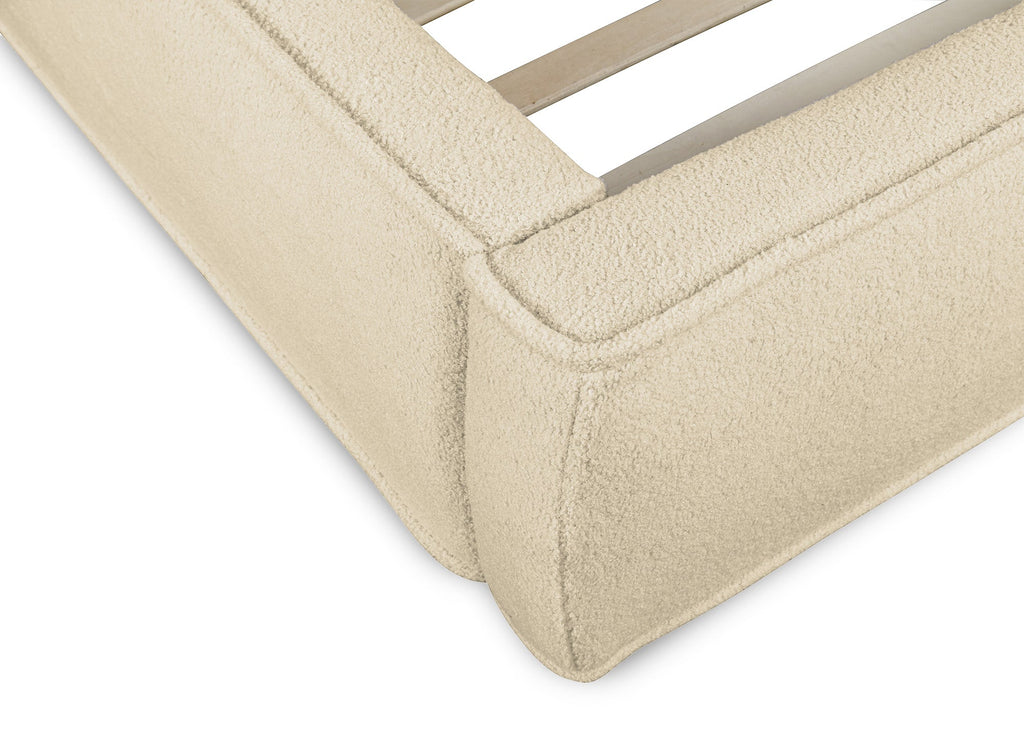 Lit coffre en tissu bouclette beige 140x190 cm YUNA