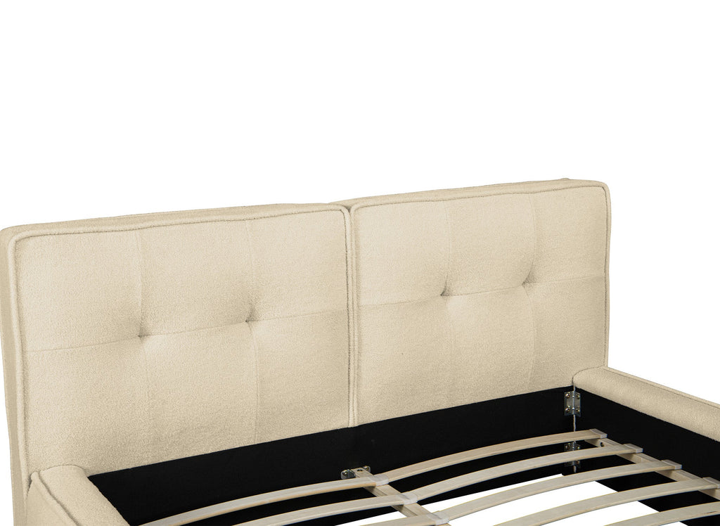 Lit coffre en tissu bouclette beige 140x190 cm YUNA