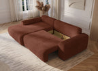 Canapé d'angle gauche convertible avec coffre en velours côtelé épais terracotta BALI - Angle gauche