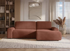 Canapé d'angle droit convertible avec coffre en velours côtelé épais terracotta BALI - Angle droit