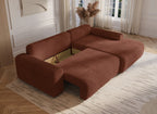 Canapé d'angle droit convertible avec coffre en velours côtelé épais terracotta BALI - Angle droit