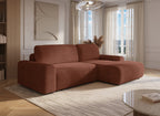 Canapé d'angle droit convertible avec coffre en velours côtelé épais terracotta BALI - Angle droit